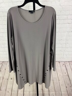 Sun Kim Gray Liquid Knit Asymmetrical Button Tunic Top Size XL